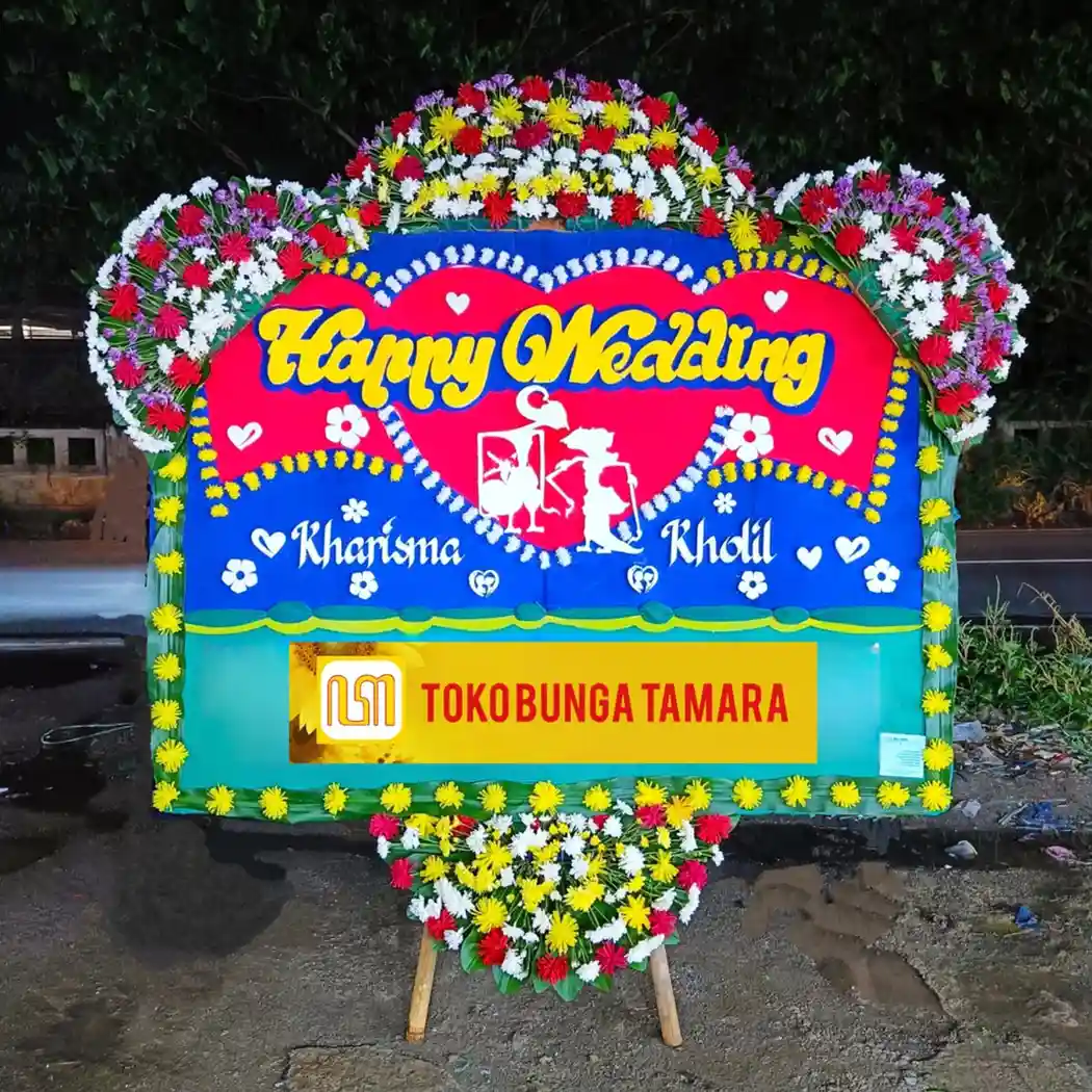 bunga papan happy wedding