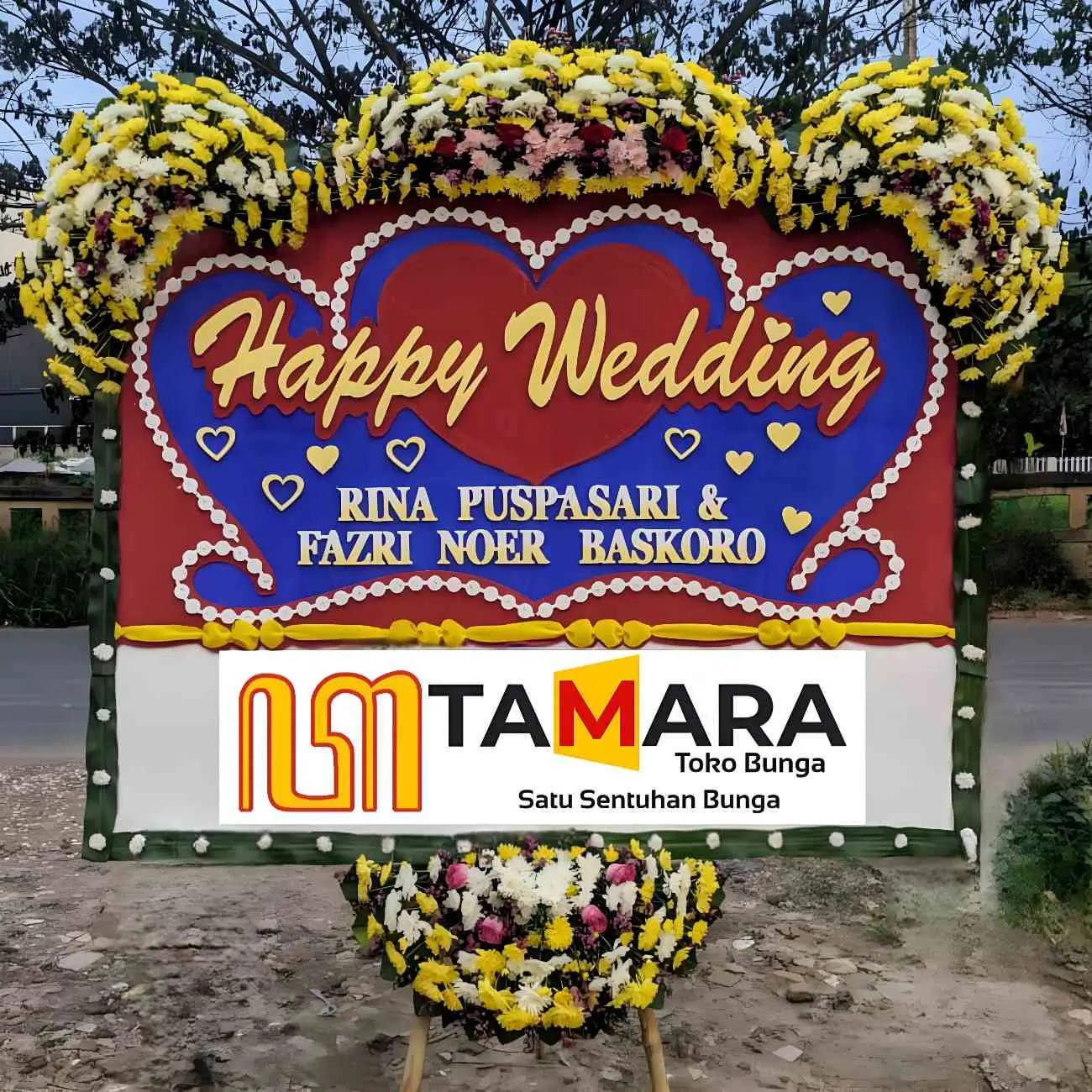 bunga papan happy wedding